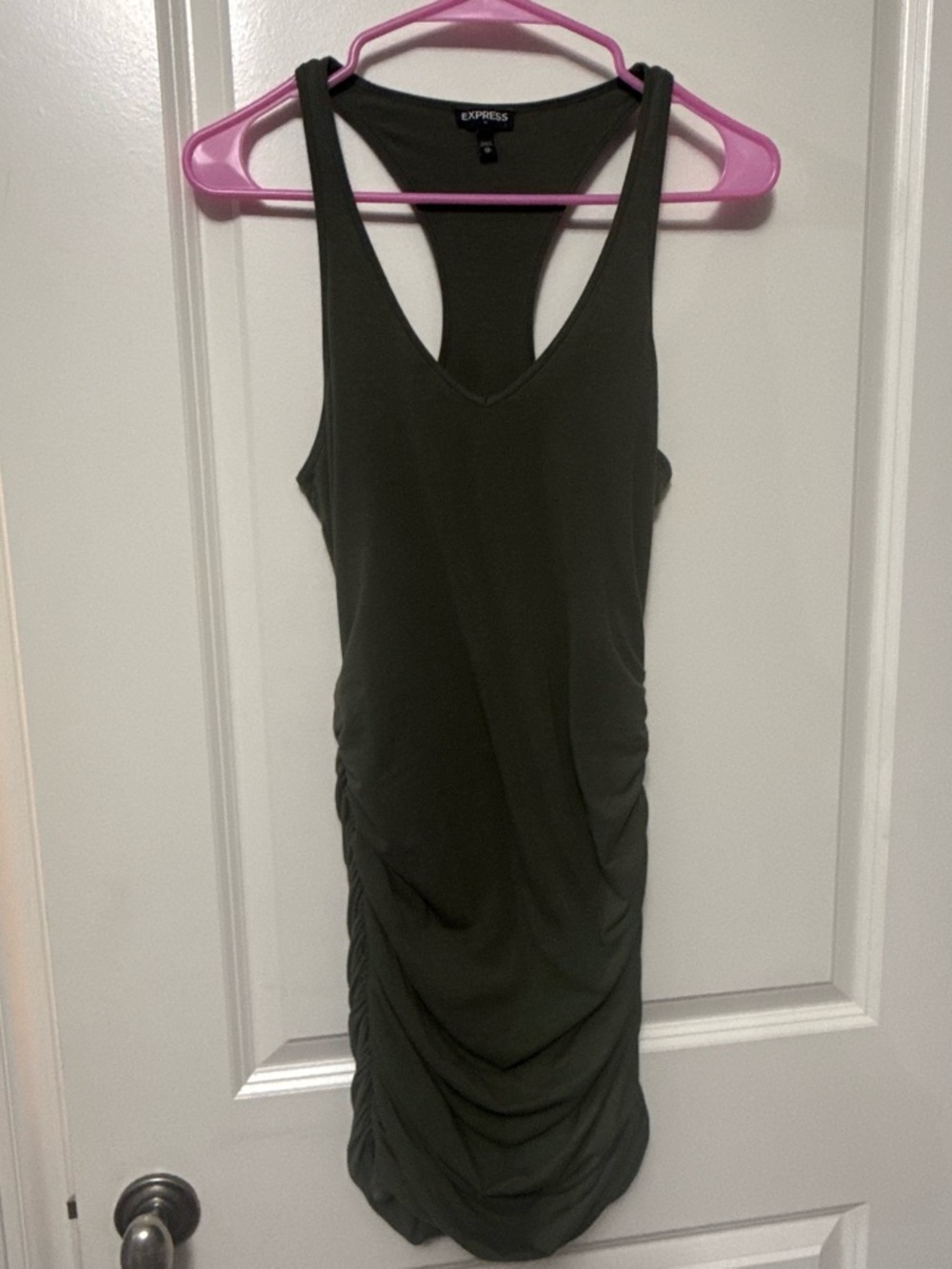 Express Olive Green Racerback Ruched Tank Dress